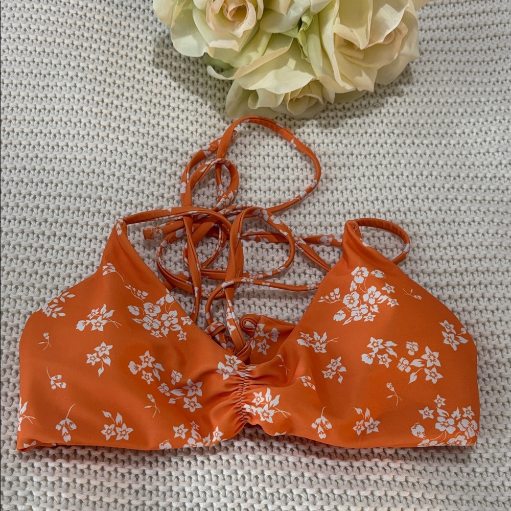 Zaful Orange and White Floral Bikini Top